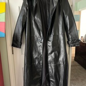 Long Black Leather Women's Coat